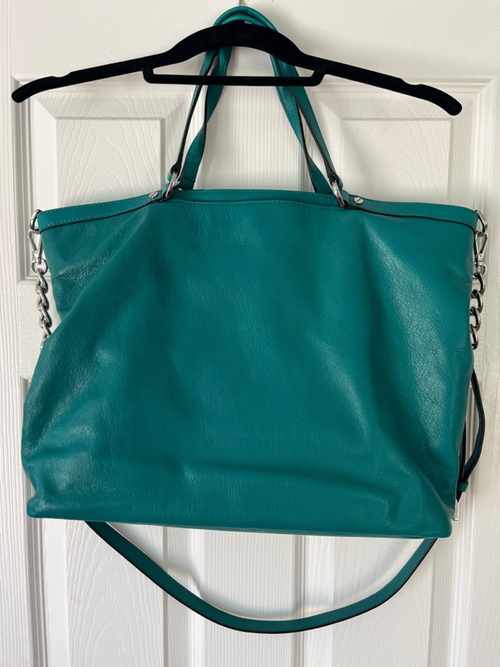 Michael Kors Teal Green Leather Tote with MK Charm - Picture 2 of 5